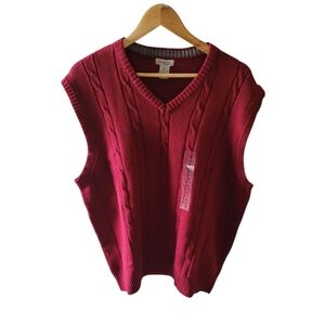 Sun River Classic Red Cable Knit Sweater Vest 100% Cotton Vintage New With Tags